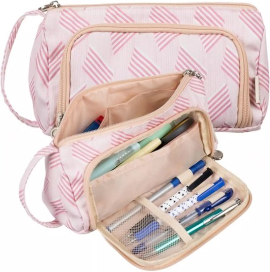 Maaleo Grote School Etui - Roze - Twee Vakken - Ruime Organizer
