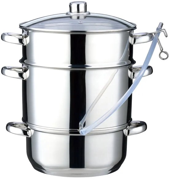 Klausberg Stoomsapcentrifuge - Steam Juicer voor Fruit & Groenten - Inductie Geschikt - Sapmaker met Slang - 8L - RVS - Ø26cm - Zilver