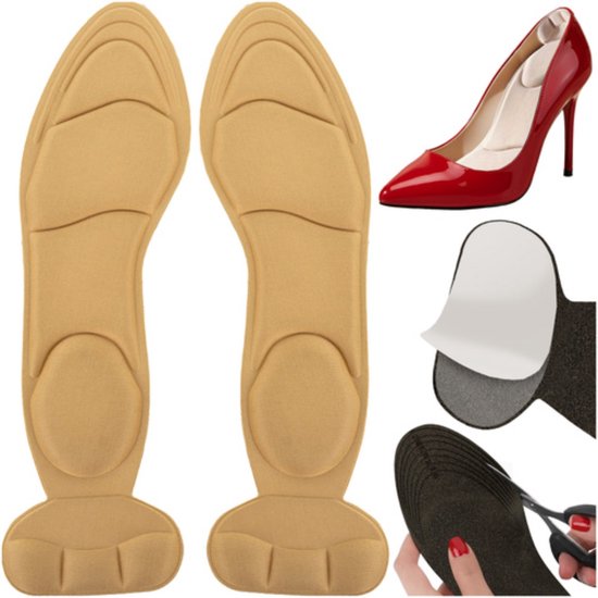 Ruhhy Beige inlegzolen voor hoge hakken – comfortabele zooltjes met demping en antislip, op maat te knippen