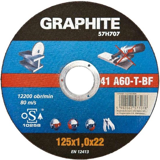 GRAPHITE doorslijpschijf 115x22x0,8mm metaal industrie inox, 41 a60-t-bf