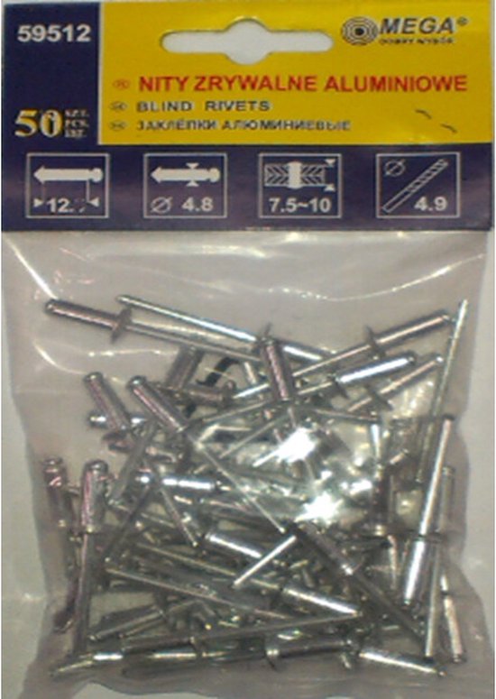 Met klinknagels / 50st. MEGA 4.8x14.5mm