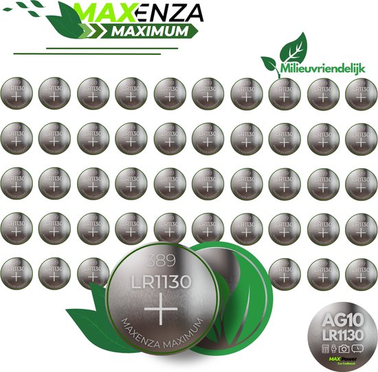 Maxenza Maximum LR1130, AG10 Knoopcel Batterijen Mega Bundel 50 Stuks - Superieure Prestaties& Milieuvriendelijk en Grootverpakking