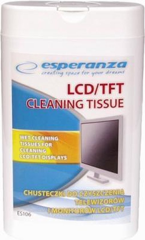 Esperanza Natte Reinigingsdoekjes voor LED / LCD / TFT Schermen| 100 Stuks | Antistatisch | Bacteriedodend | Zeer Compacte Afmetingen Perfect voor Onderweg | Geschikt voor Notebooks, Tablets, Smartphones, Monitors, Digital Cameras, Satellietnavigatie