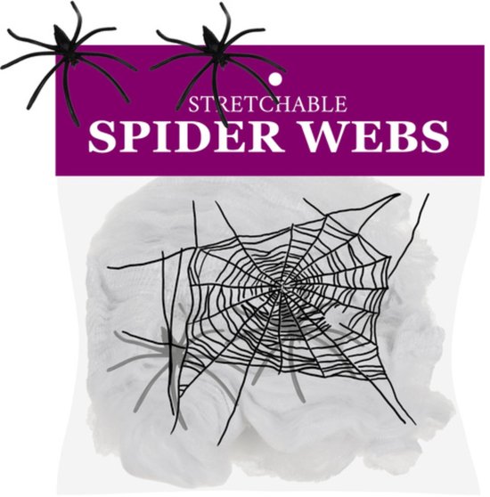 Ruhhy Halloween spinnenweb met 2 spinnen rekbaar kunstweb decoratie voor binnen en buiten