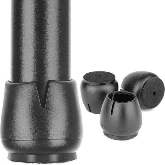 Stoelpoot Doppen – 12-16mm – met Anti-Kras Vilt – Stoelpoot beschermers - Vloerbescherming – Stoelpootbeschermers – 16 Stuks – Zwart – Rond