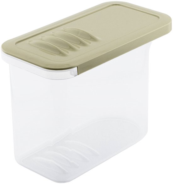 BranQ Shark - Voedselcontainer met deksel - Voorraadbus 1l - transparant en olijfgroen - 90 x 174 x 133 mm