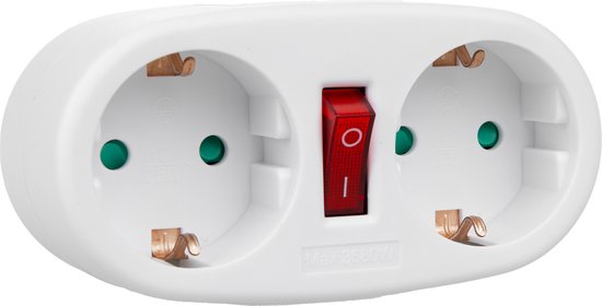 Maclean - wandcontactdoos splitter met 2 contactdozen en stroomonderbreker, type F schuko , 2x16A, MCE338 F