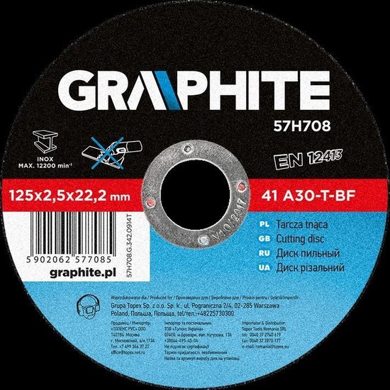 GRAPHITE doorslijpschijf 125x22x2,5mm metaal 41 a60-t-bf