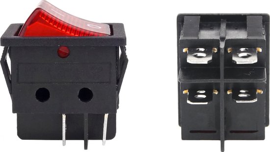 Rechthoekige schakelaar 12V/230V (met rood lampje)