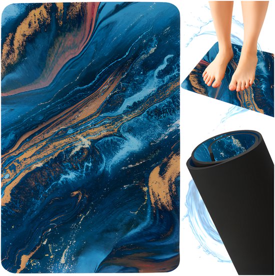 Ruhhy badmat 60x40 cm – marmerlook, absorberend, antislip