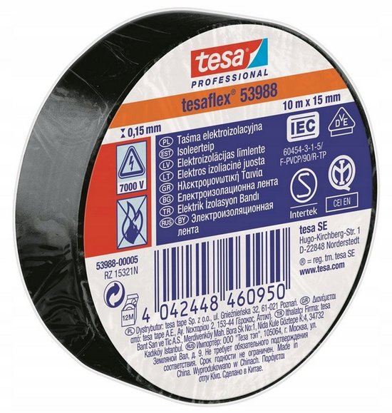 Tesaflex 53988 idolatietape 10m x 15mm zwart