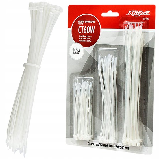 Witte Kabelbinders Set 2,5 mm x 100/150 mm - 60 Stuks