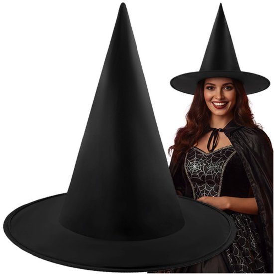 Ruhhy Zwarte heksenhoed klassiek Halloween kostuum accessoire met brede rand en spitse vorm