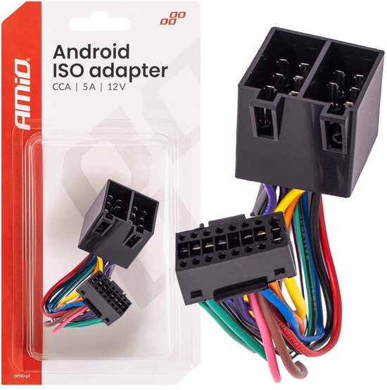 AMiO Android ISO Radio Adapter 12V 5A CCA – Universele Verloopstekker voor Autoradio en Multimedia Systeem