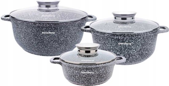 Klausberg 7533 - pannenset - Keramisch - marmer - met aromaknop - 20/24/28 cm