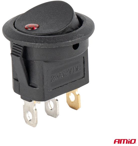 AMIO 03961 - Ronde Druk-/Tuimelschakelaar - 12V 20A - ON/OFF - Rood LED Verlichting