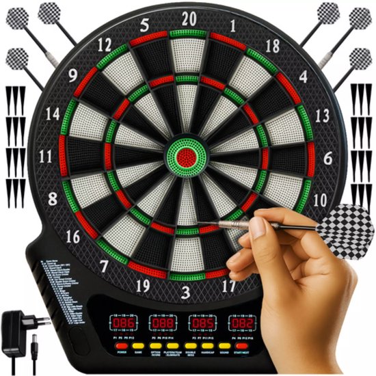 Trizand elektronisch dartbord voor 1-16 spelers met LED-schermen, 27 spellen en 6 darts