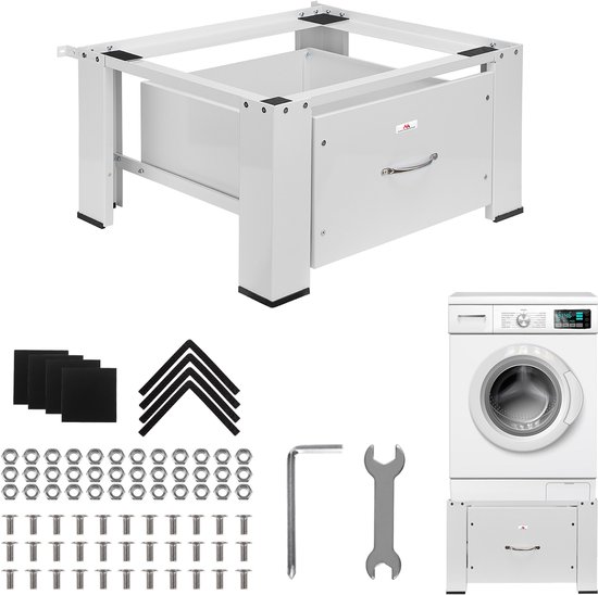 Maclean - Wasmachine Verhoger - Sokkel voor wasmachine/droger met lade - Wasdrogeronderstel - max. belasting 150kg, wit, MC-117 W