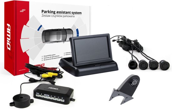 AMiO Parkeerhulpsysteem TFT02 43 met 4 Zwarte HD-sensoren – Veilig Parkeren en Achteruitrijden