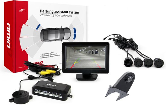 AMiO Parkeerhulpsysteem TFT01 4,3 inch LCD Beeldscherm - HD502IR Camera en 4 Zwarte Sensoren
