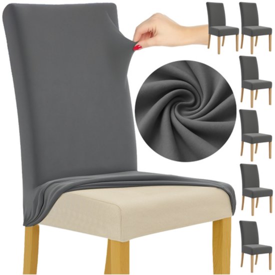 Ruhhy Stoelhoezen – Donkergrijs – Velours Stretch – Wasbaar – 6 stuks