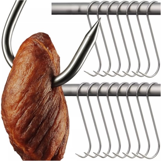 Kaminer RVS Rookscharen Set – 15 Vleeshaken voor Vlees & Vis