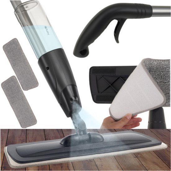 Ruhhy spray mop 600 ml – microvezel dweil met sproeier – 180° draaibaar, 2 doeken