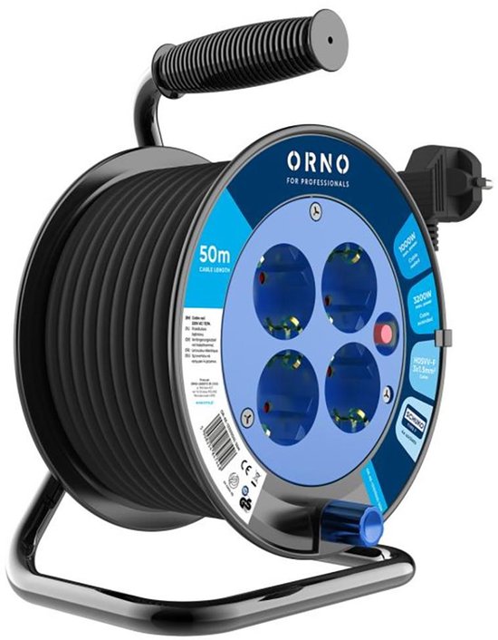 Kabelhaspel Orno H05 IP20 3x1,5qmm - 50m - 4 stopcontacten