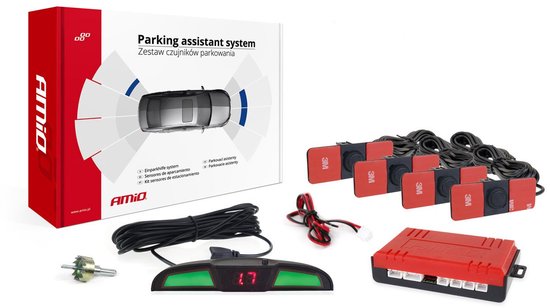 AMiO Parkeerhulpsysteem LED COB 4 sensor zwart binnenmontage 165mm