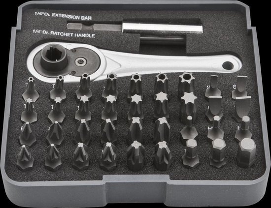 NEO TOOLS Ratelbitset  38-Delig Met Handige Mini Ratel 1/4'' S2 Staal