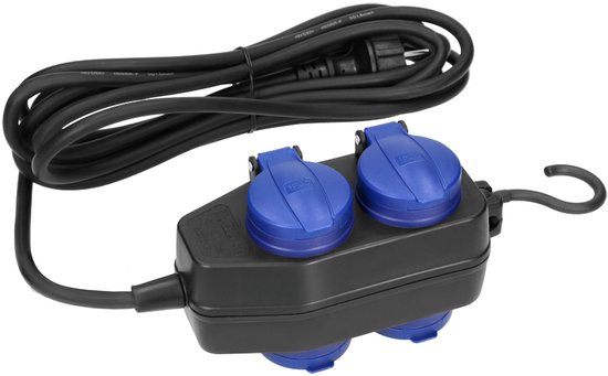 Orno Vrijstaande Stekkerdoos voor buiten - Verlengkabel met 4 stopcontacten - Kabellengte 10 meter - IP 44 - Zwart/blauw