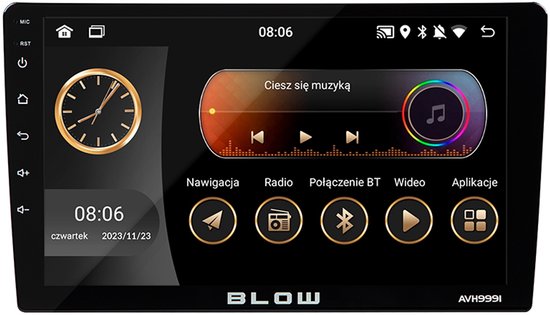 BLOW AVH9991 Carplay Scherm – 9 inch Touchscreen - Apple Carplay – Android Auto – GPS – CarPlay – USB C - 1DIN - Bluetooth – Incl. Installatiekit