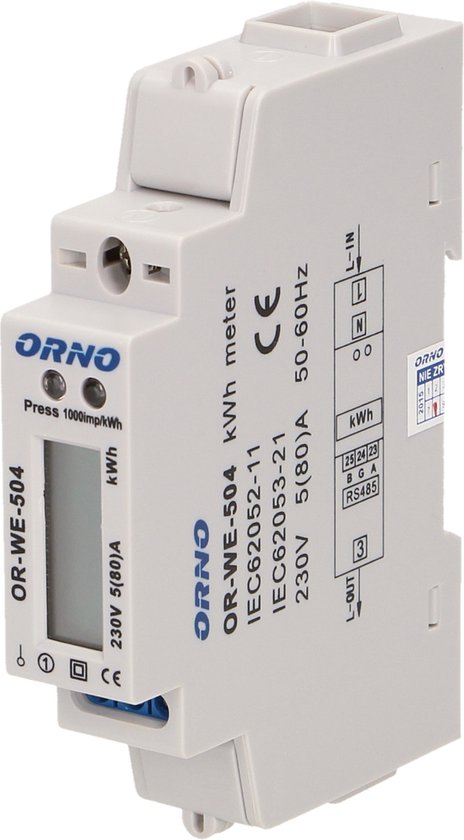 ORNO OR-WE-504, Elektronisch, Uitgangsvermogen, Wit, kWh, LCD, Modbus