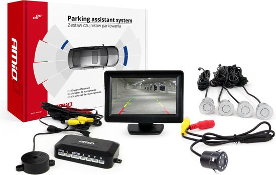 AMiO Parkeerhulpsysteem TFT01 4 3 inch LCD Beeldscherm - HD307IR Camera 4 Sensoren Zilver
