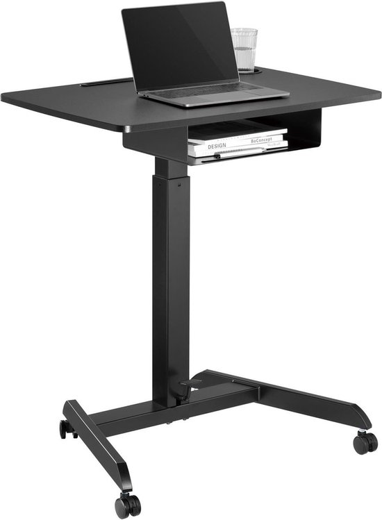 Maclean MC-903 In hoogte verstelbare laptoptafel met wielen en één lade Zit-sta-bureau In hoogte verstelbaar tot max. Maximaal 113 cm. 8 kg (zwart)