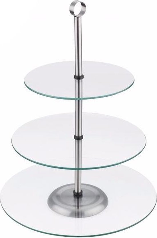 Kinghoff taartplateau - 3 etalages - Glas - Met grijpring
