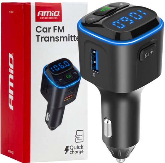 Car FM Transmitter 1×USB-A 2×USB-C 12V 24V – Bluetooth, MicroSD en Hands-Free Bellen