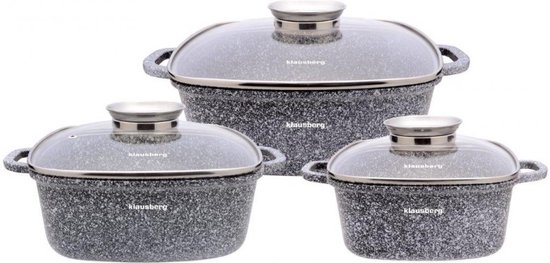 Klausberg 7534 - pannenset - Keramisch - marmer - met Aromaknop- 20/24/28 cm