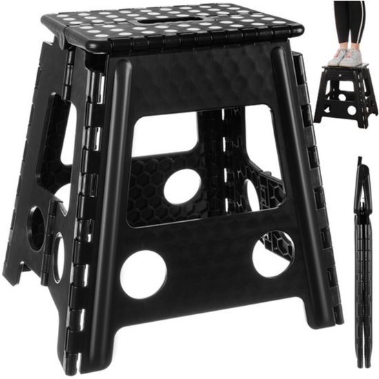 Malatec Inklapbaar krukje - zwart - 39 cm - opvouwbaar - huishoudkrukje - opstapje - max 100 kg