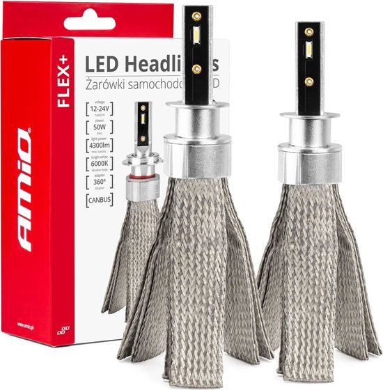 AMiO LED Koplampen FLEX+ Serie H1 canbus 6000K 12-24V Dimlichten Wit