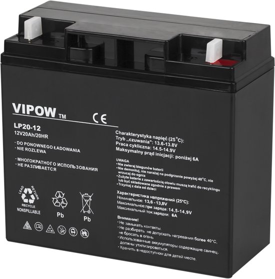 Vipow - Loodaccu - Gelaccu - 20Ah - 12V - 181 x 77 x 167 mm