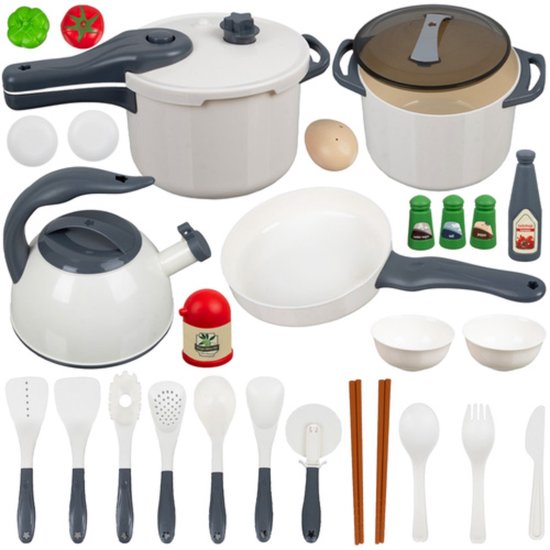 Kruzzel Keukenaccessoireset 32-delig – speelgoed kookset met potten, pannen, bestek en servies voor kinderen