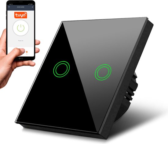 Maclean - Aanraakschakelaar Slimme WiFi 2-voudige Touch Light Switch compatibel met Tuya APP Wandschakelaar | Glazen schakelaar met kleur veranderende LED-verlichting
