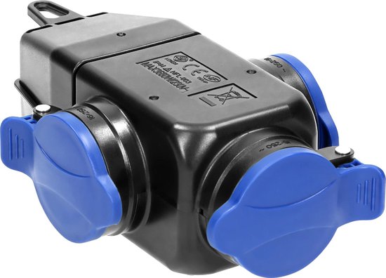 Robuuste verdeelstekker - Buitenstopcontact 3-Voudig - Zelfsluitende deksels - Stekkerdoos IP44 stof- en spatwaterdicht