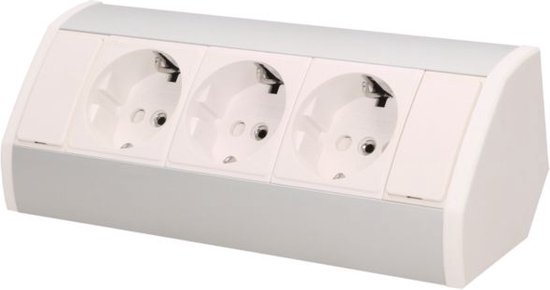 Orno Hoekstekkerdoos - 3 stopcontacten - Opbouw hoekstekkerblok met 60 cm kabel - Wit/Zilver