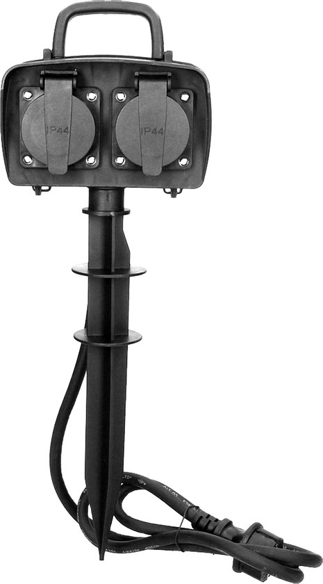 Orno Tuincontactdoos met 2 stopcontacten en grondpen - IP44 Spatwaterdicht - Kabellengte 1.5 meter-Voor België