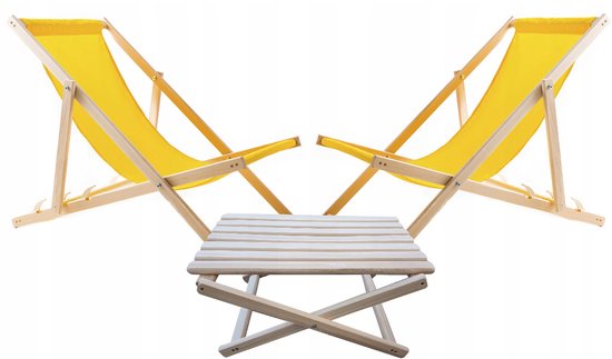 Set van 2 strandstoelen met houten tafel - Geel