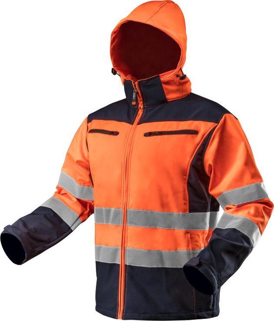 Neo Tools Hi-Vision Softshell Jas Flu Oranje M/50 Donkere Stof Water En Wind Bestendig ISO 20471:2013 ISO 13688:2013