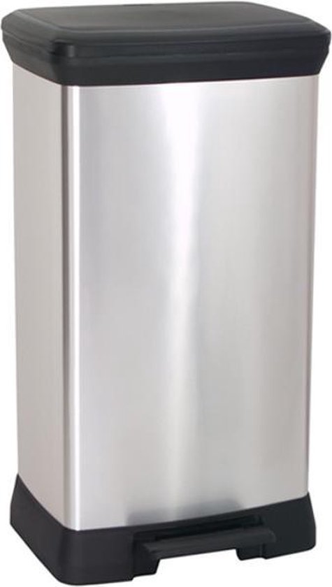 Curver Vuilnisbak met Pedaal - Plastic - 50 liter - Zwart / Zilver