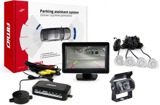 AMiO Parkeerhulpsysteem TFT01 4 3 inch LCD Beeldscherm HD501IR Camera 4 Sensoren Zilver